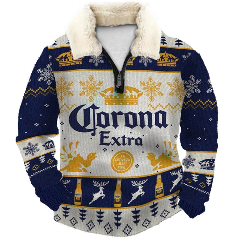 Topprinttees®Christmas 1/4 Zip Stand Fleece Collar Thick Sweatshirt 47d6