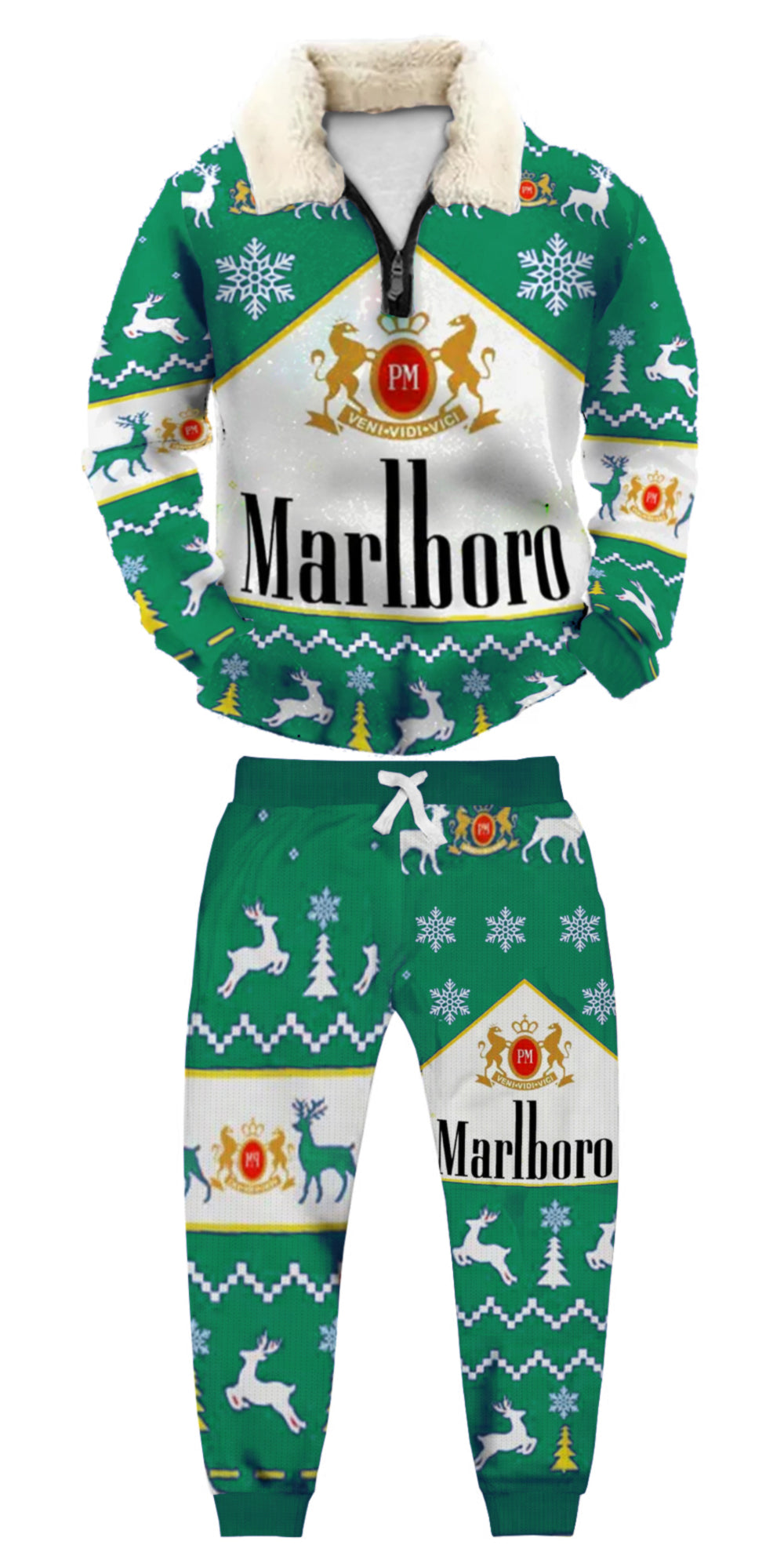 Topprinttees®Christmas 1/4 Zip Stand Fleece Collar Thick Sweatshirt & Sweatpant 24f5