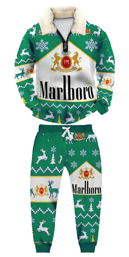 Topprinttees®Christmas 1/4 Zip Stand Fleece Collar Thick Sweatshirt & Sweatpant 24f5