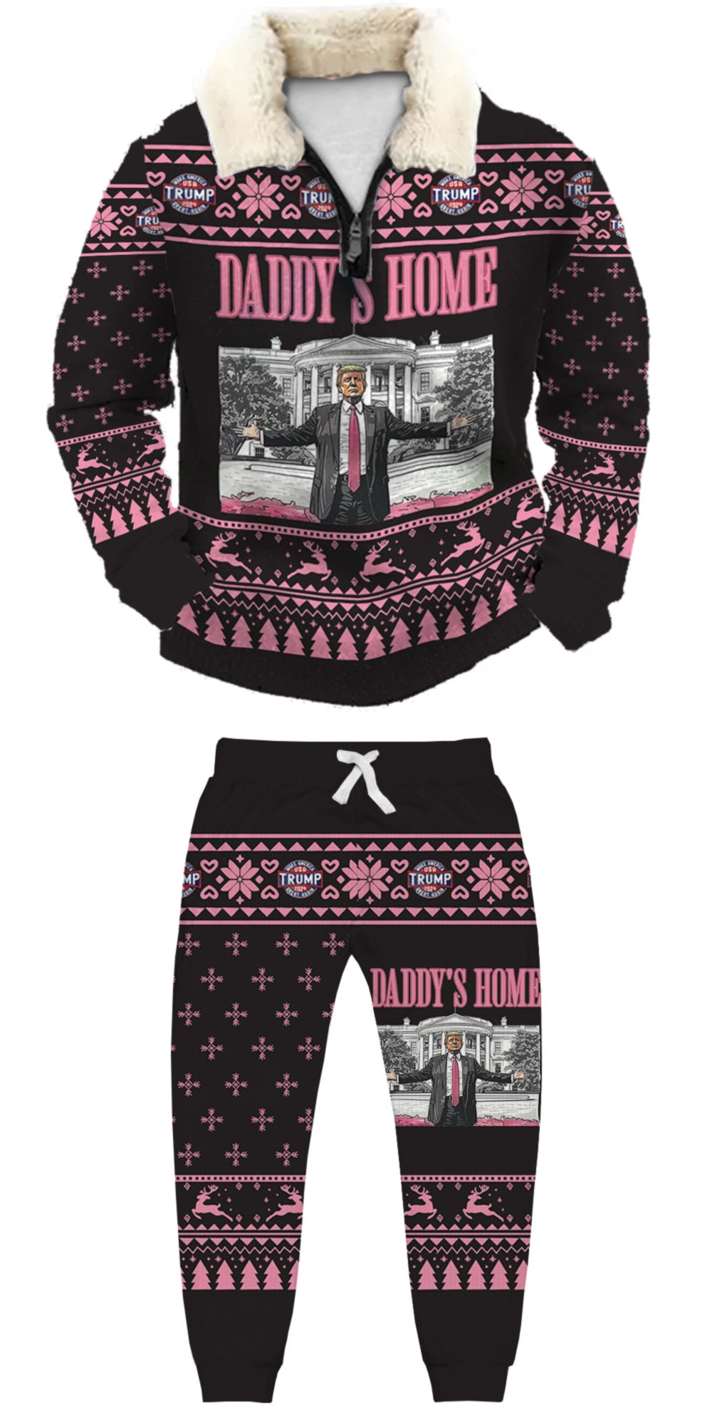 Topprinttees®Christmas 1/4 Zip Stand Fleece Collar Thick Sweatshirt & Sweatpant Set add62