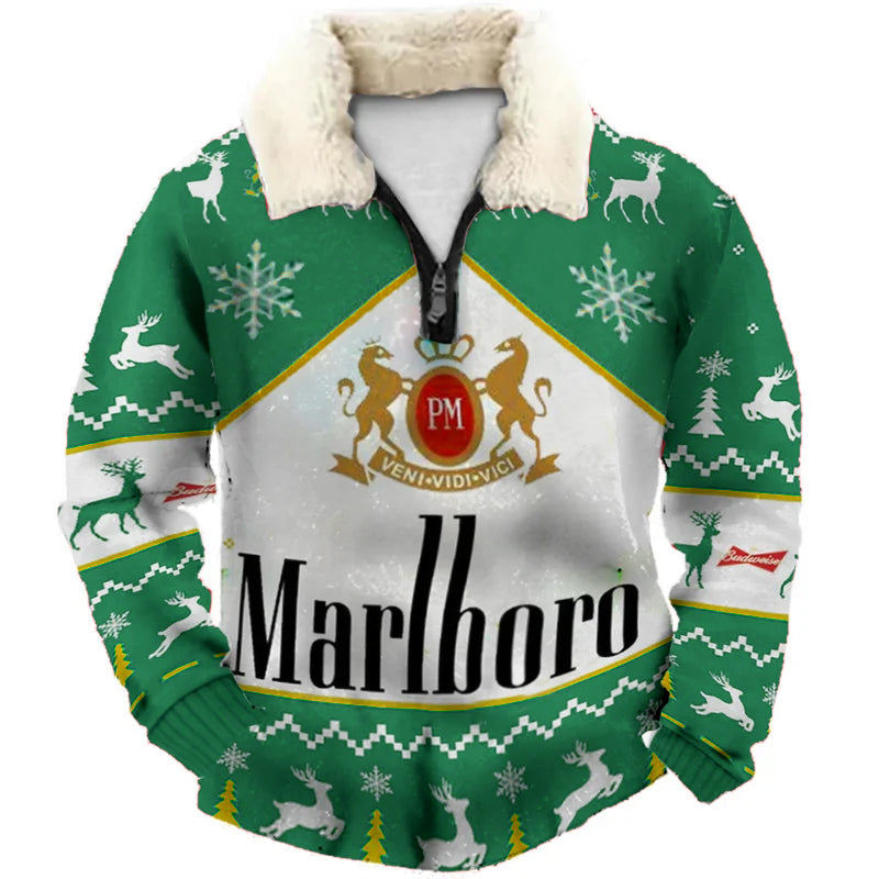 Topprinttees®Christmas 1/4 Zip Stand Fleece Collar Thick Sweatshirt c609
