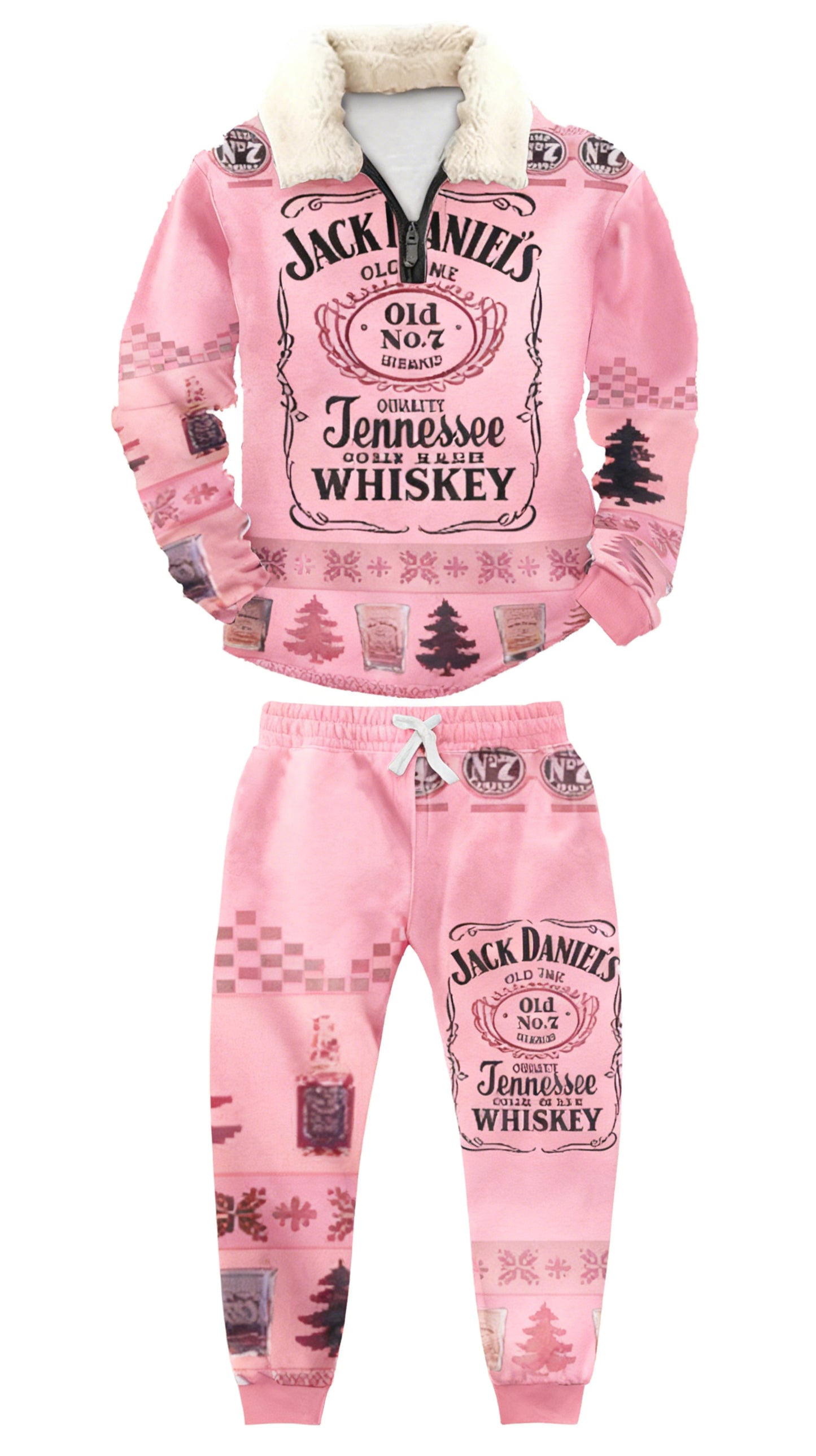 Topprinttees®Christmas 1/4 Zip Stand Fleece Collar Thick Sweatshirt & Sweatpant Set a42b