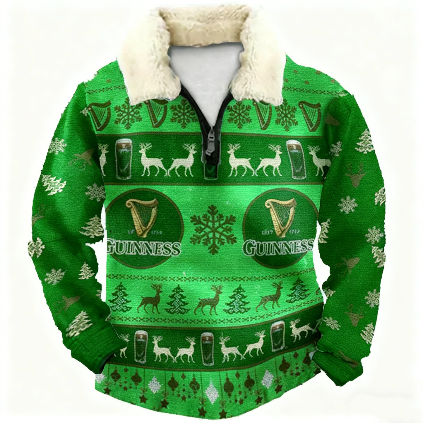 Topprinttees®Christmas 1/4 Zip Stand Fleece Collar Thick Sweatshirt dd63