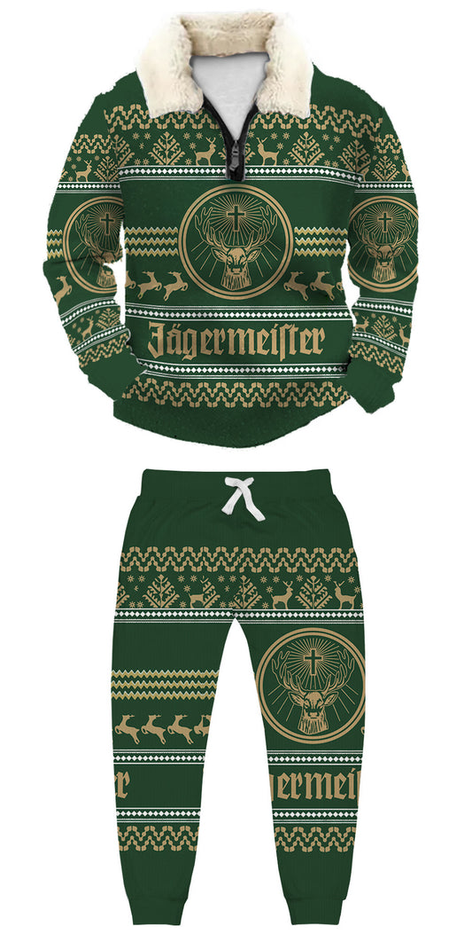 Topprinttees®Christmas 1/4 Zip Stand Fleece Collar Thick Sweatshirt & Sweatpant d744