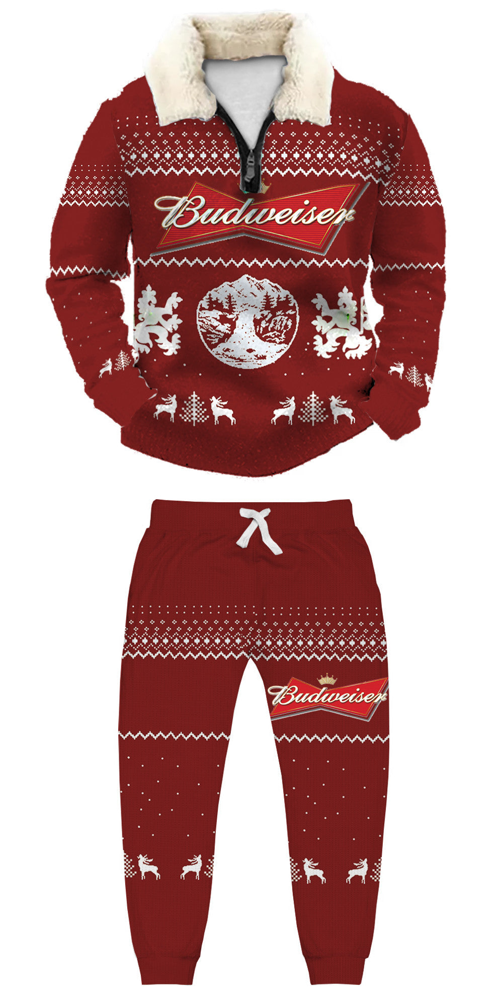 Topprinttees®Christmas 1/4 Zip Stand Fleece Collar Thick Sweatshirt & Sweatpant bdab