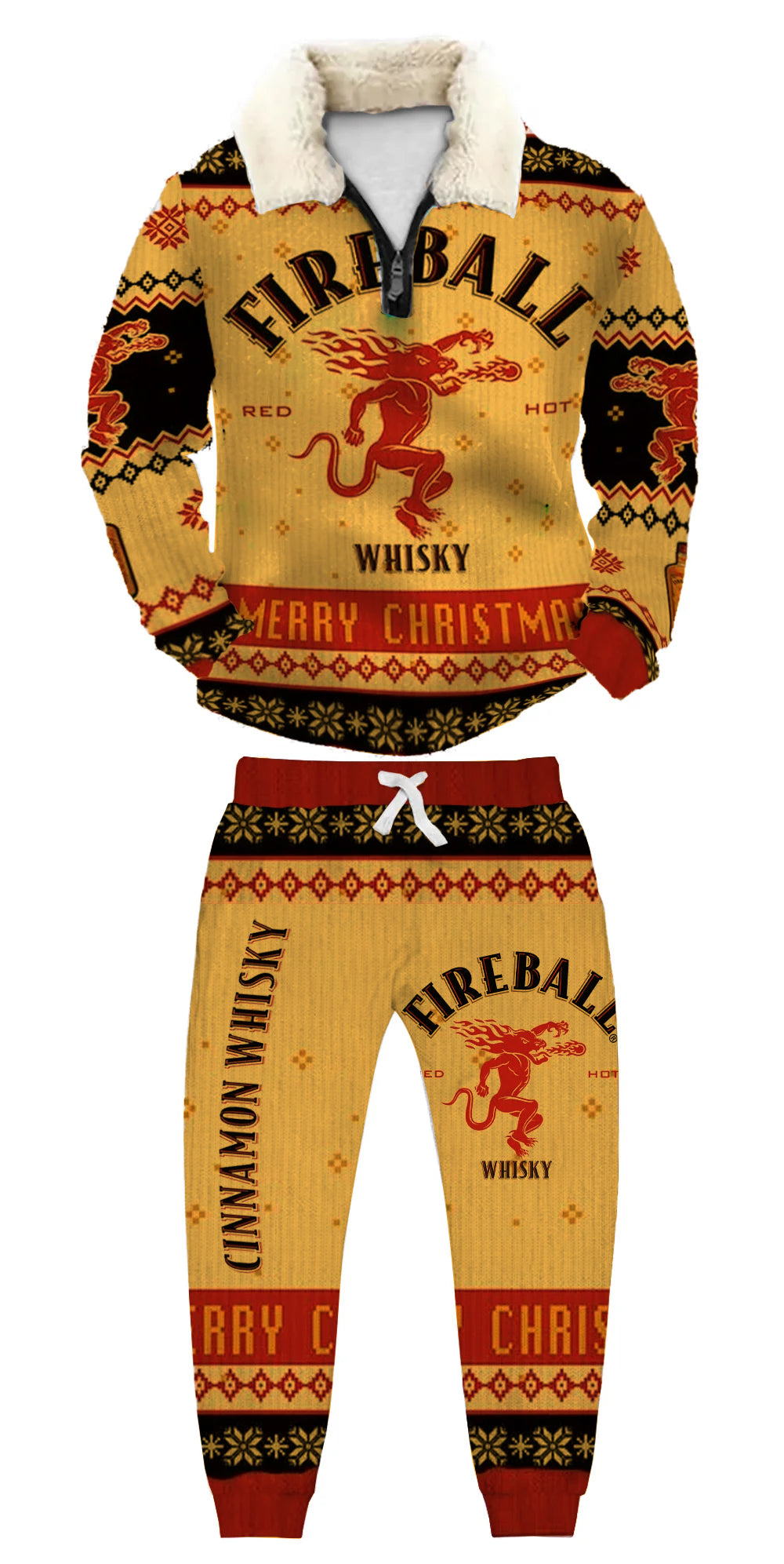 Topprinttees®Christmas 1/4 Zip Stand Fleece Collar Thick Sweatshirt & Sweatpant Set 8ced