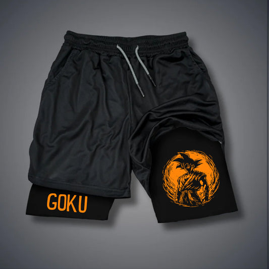 Men's   Anime Goku Print Double Layer Gym Shorts