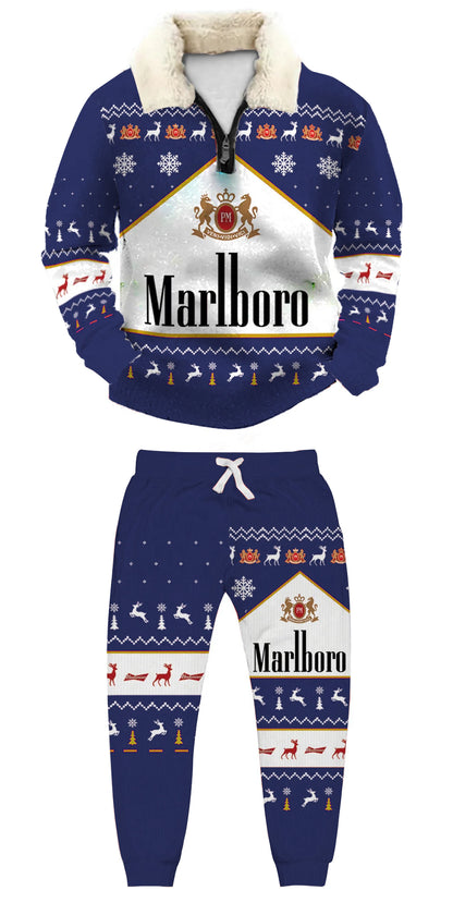 Topprinttees®Christmas 1/4 Zip Stand Fleece Collar Thick Sweatshirt & Sweatpant 24f5