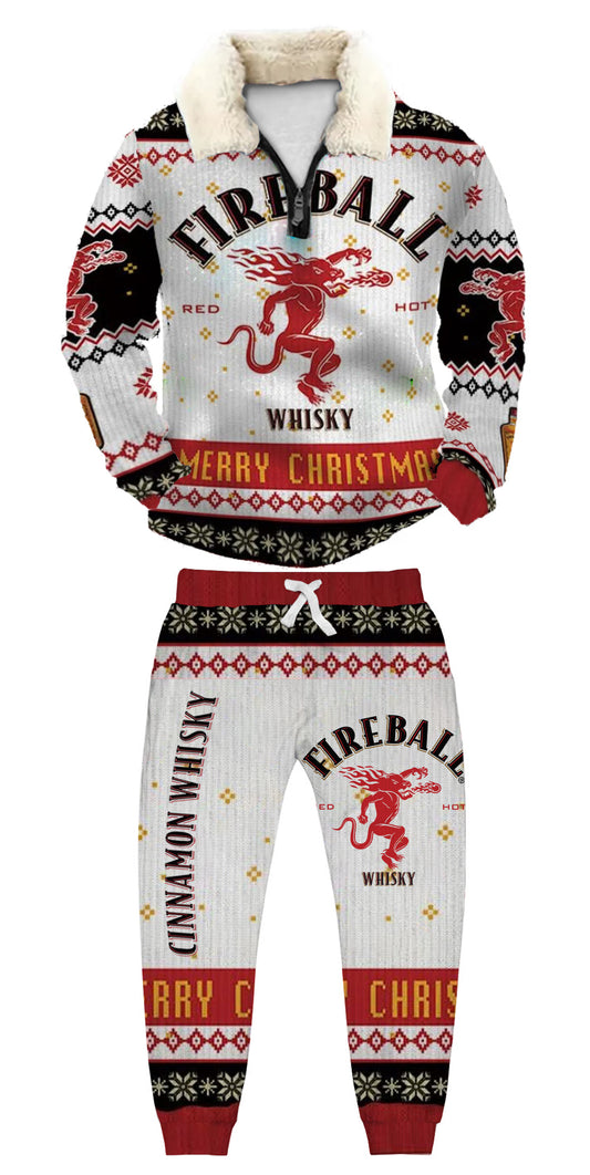 Topprinttees®Christmas 1/4 Zip Stand Fleece Collar Thick Sweatshirt & Sweatpant Set 8ced