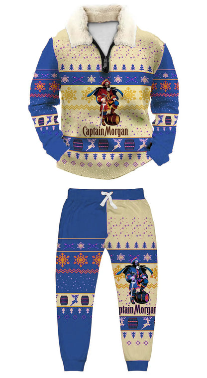 Topprinttees®Christmas 1/4 Zip Stand Fleece Collar Thick Sweatshirt & Sweatpant 0bca