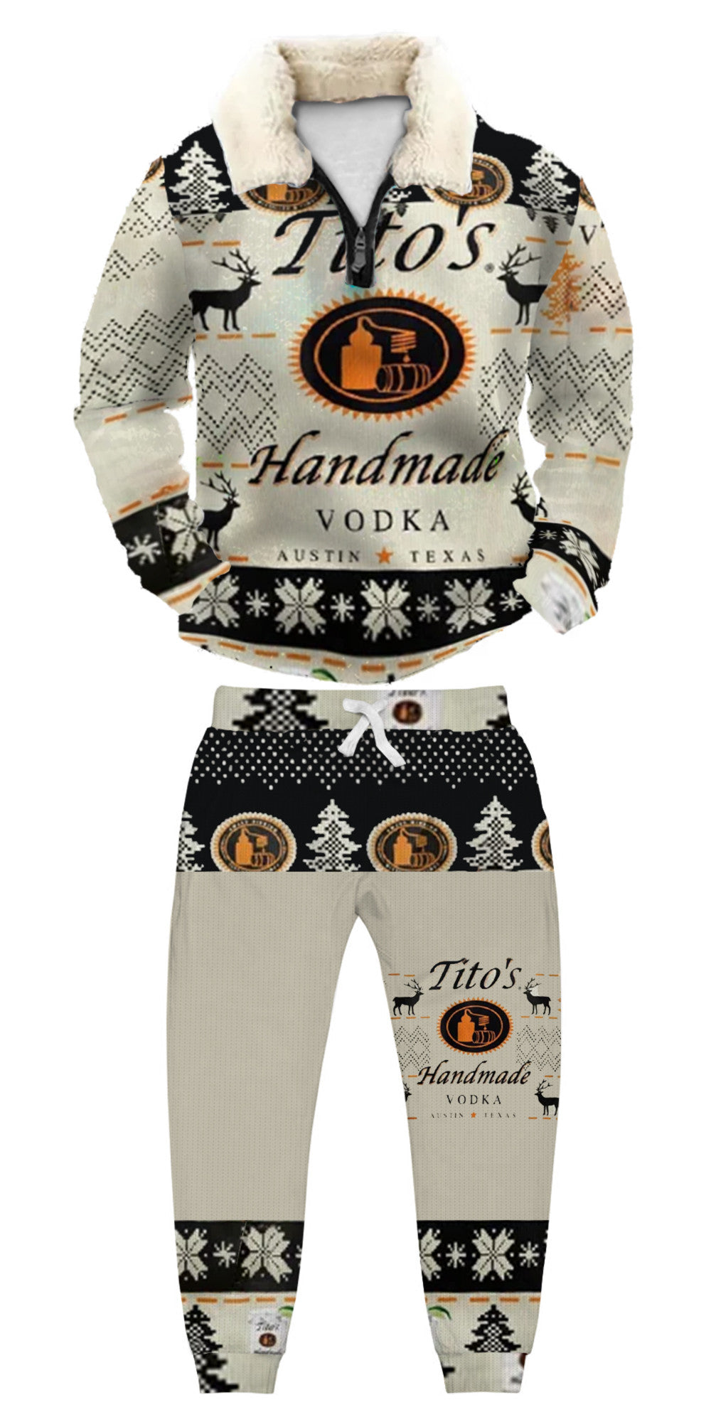 Topprinttees®Christmas 1/4 Zip Stand Fleece Collar Thick Sweatshirt & Sweatpant Set b30b