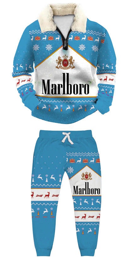 Topprinttees®Christmas 1/4 Zip Stand Fleece Collar Thick Sweatshirt & Sweatpant 24f5
