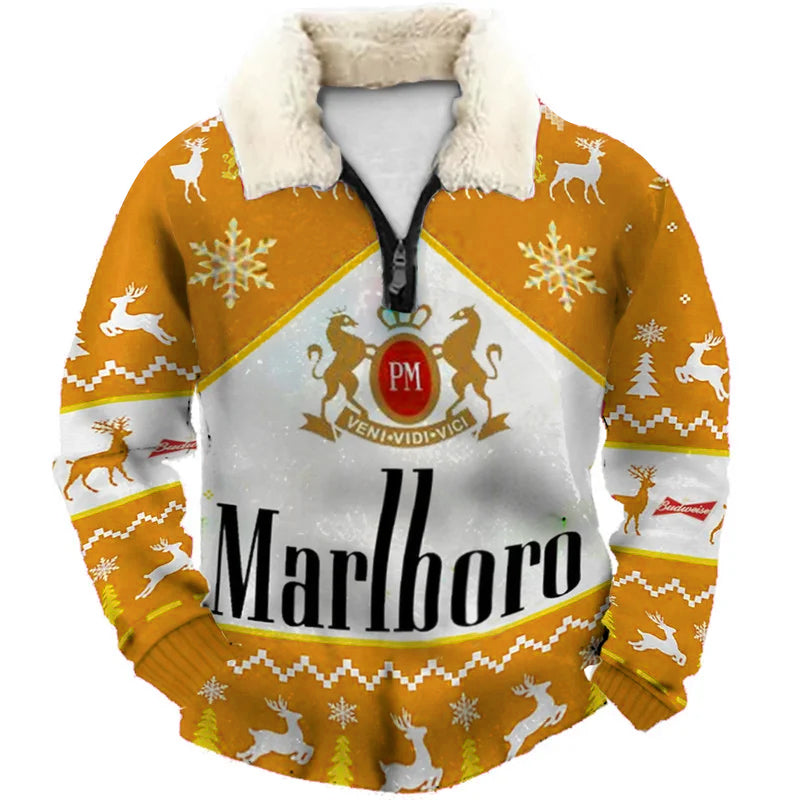 Topprinttees®Christmas 1/4 Zip Stand Fleece Collar Thick Sweatshirt c609