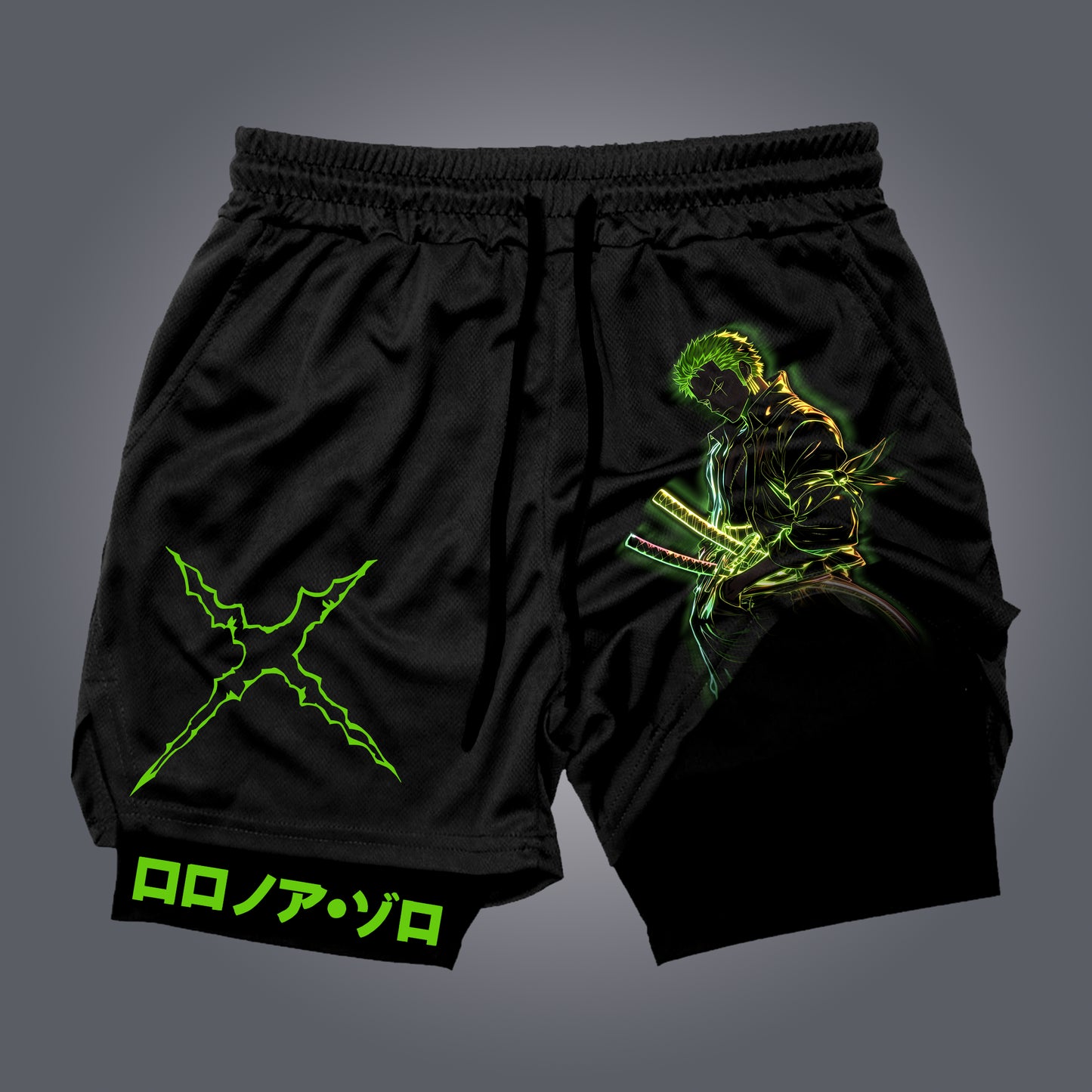 Unisex Anime Print Drawstring One Piece Shorts