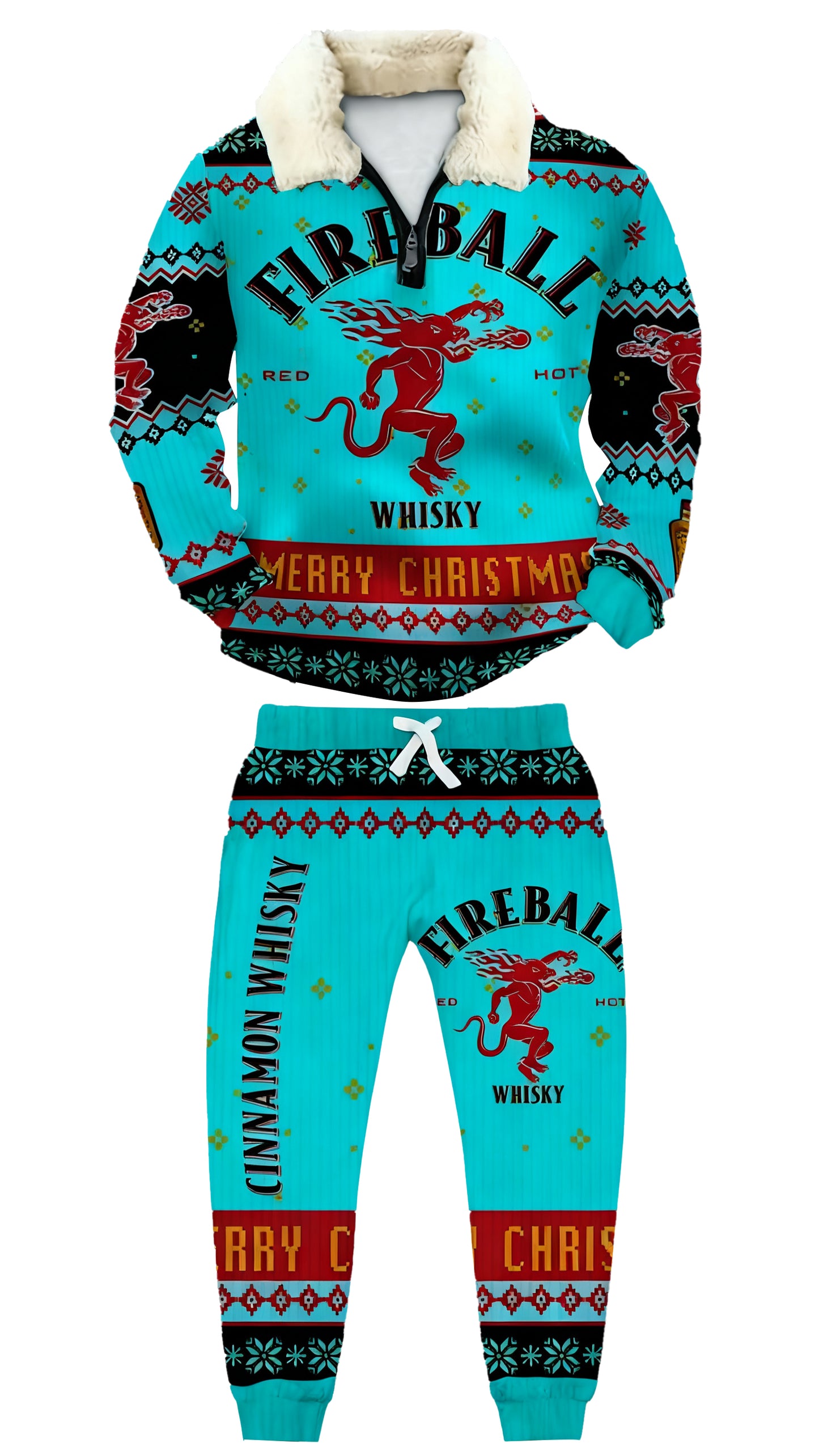 Topprinttees®Christmas 1/4 Zip Stand Fleece Collar Thick Sweatshirt & Sweatpant Set 8ced