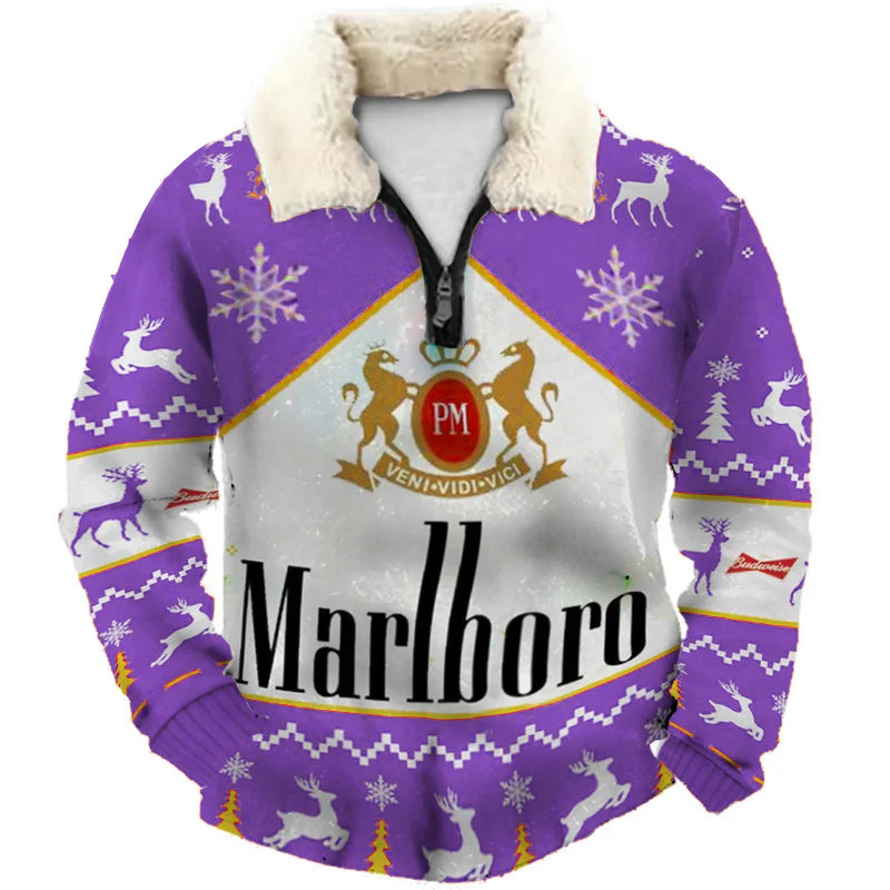 Topprinttees®Christmas 1/4 Zip Stand Fleece Collar Thick Sweatshirt c609