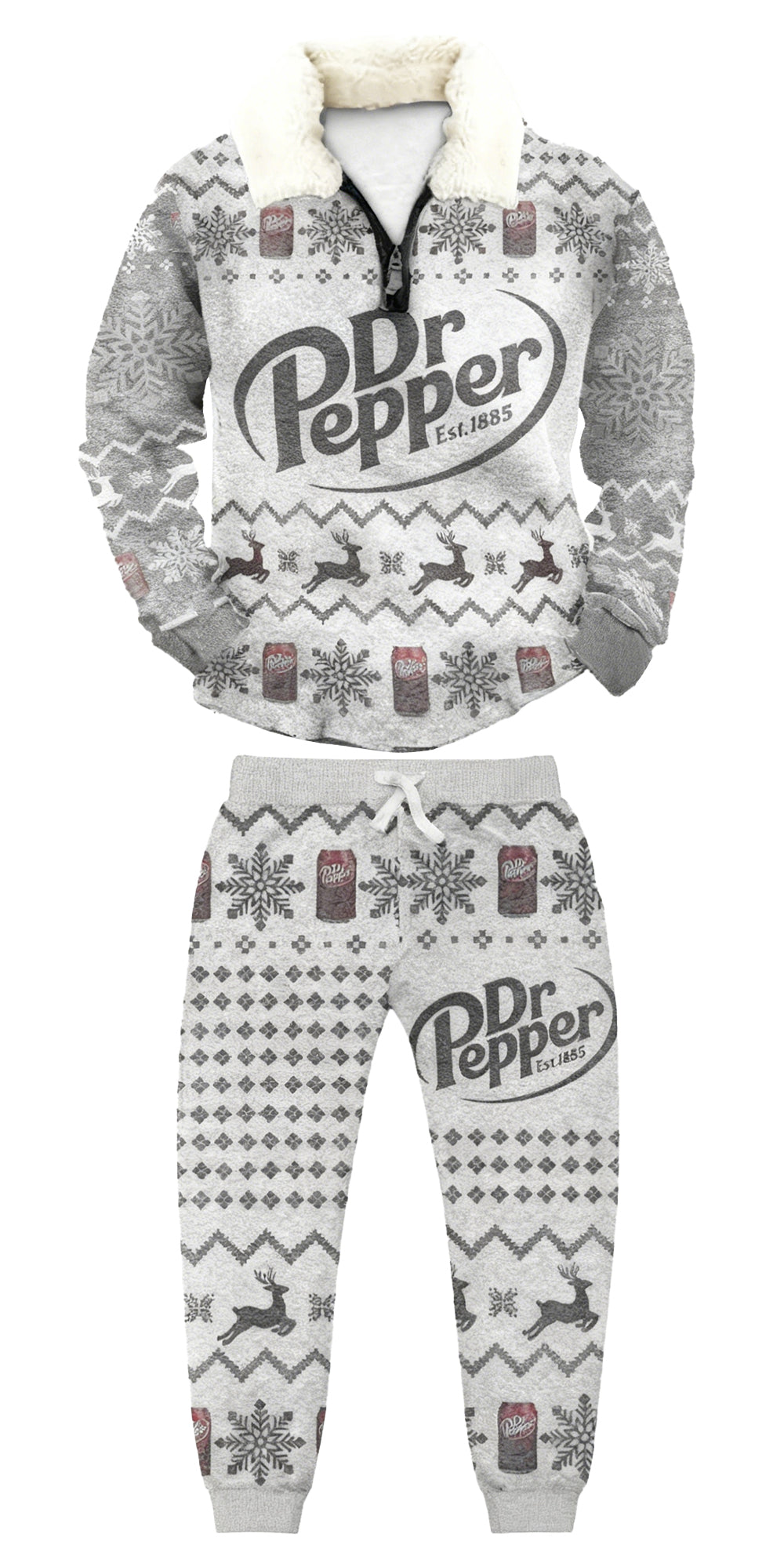 Topprinttees®Christmas 1/4 Zip Stand Fleece Collar Thick Sweatshirt & Sweatpant Set ad40