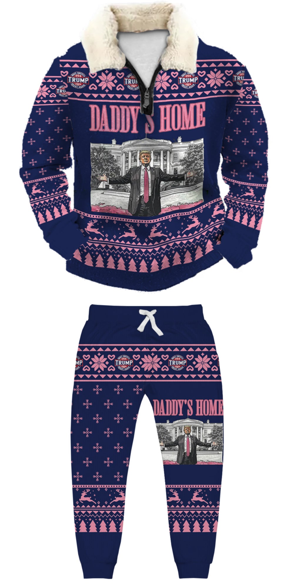 Topprinttees®Christmas 1/4 Zip Stand Fleece Collar Thick Sweatshirt & Sweatpant Set add62