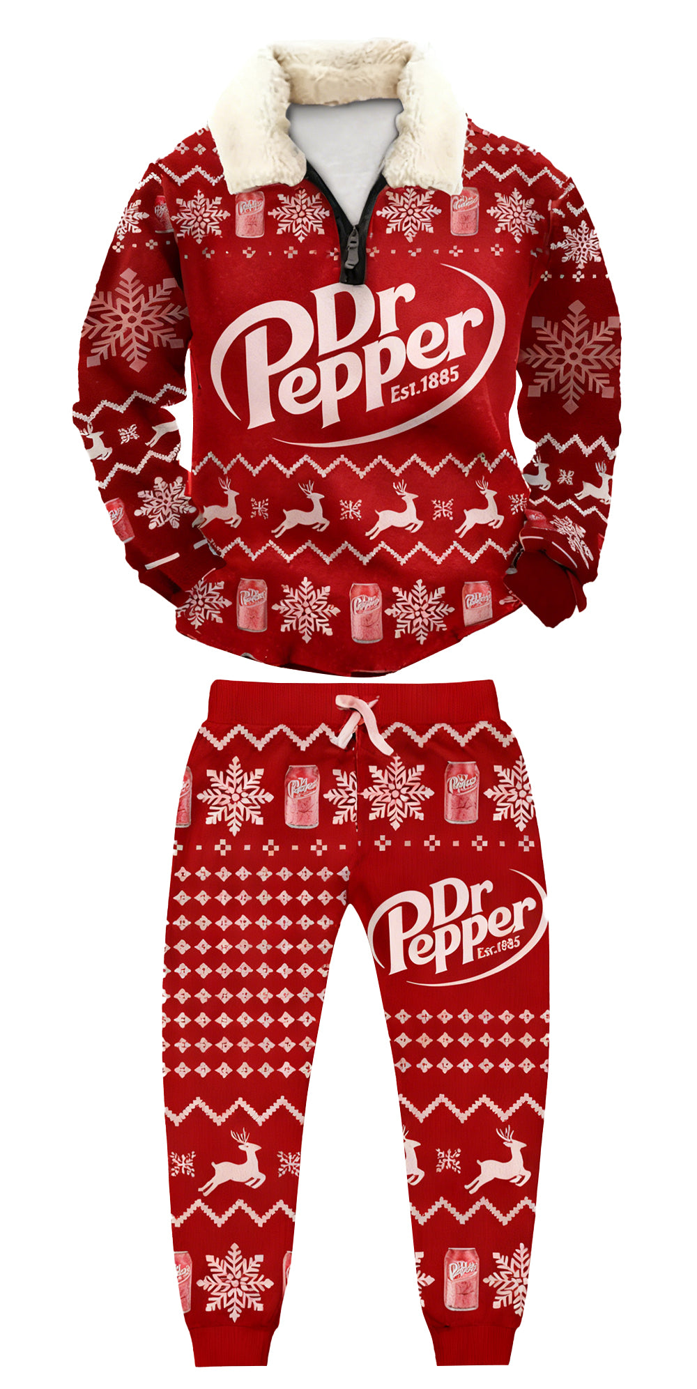 Topprinttees®Christmas 1/4 Zip Stand Fleece Collar Thick Sweatshirt & Sweatpant Set ad40