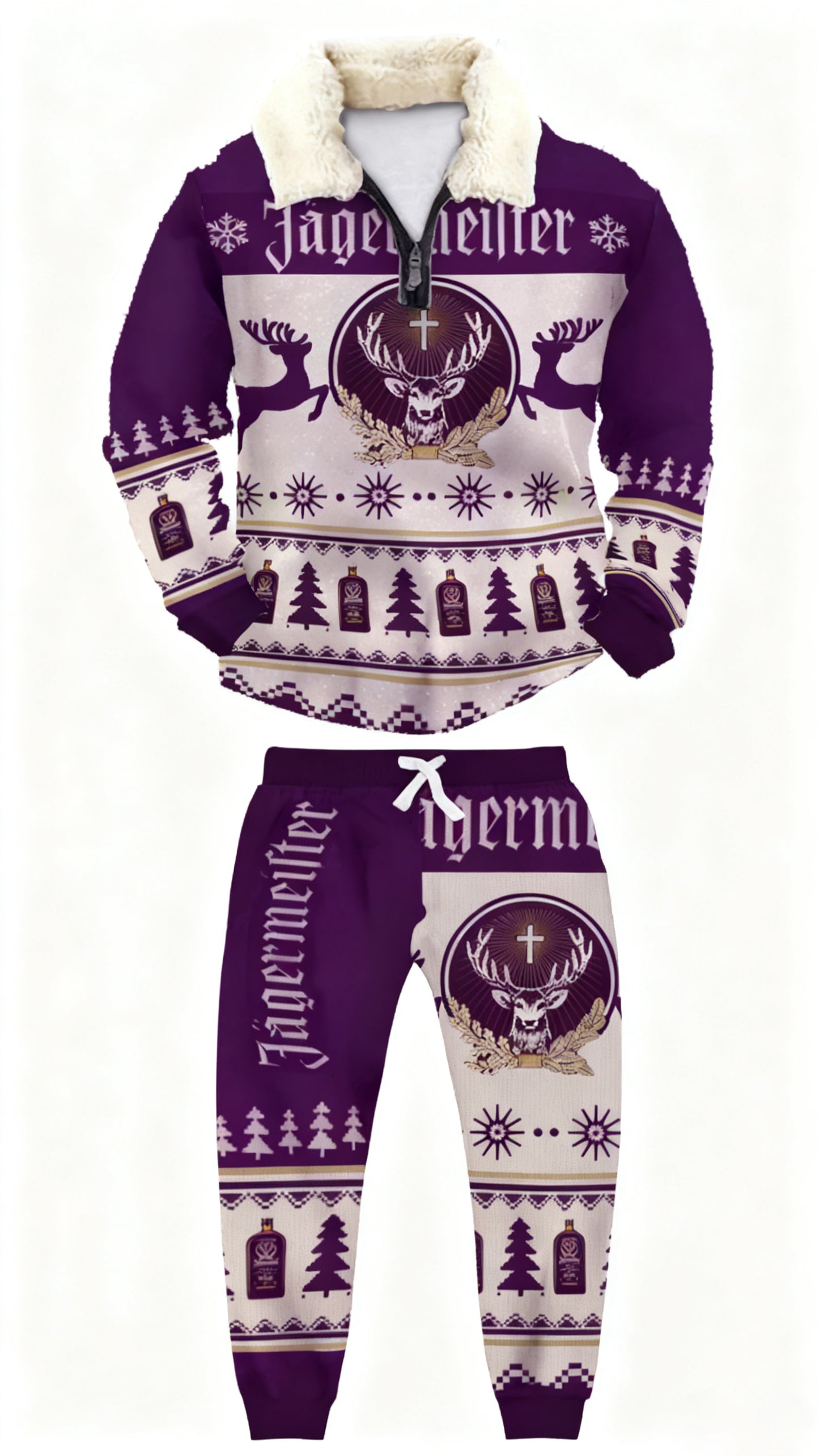 Topprinttees®Christmas 1/4 Zip Stand Fleece Collar Thick Sweatshirt & Sweatpant Set 6614