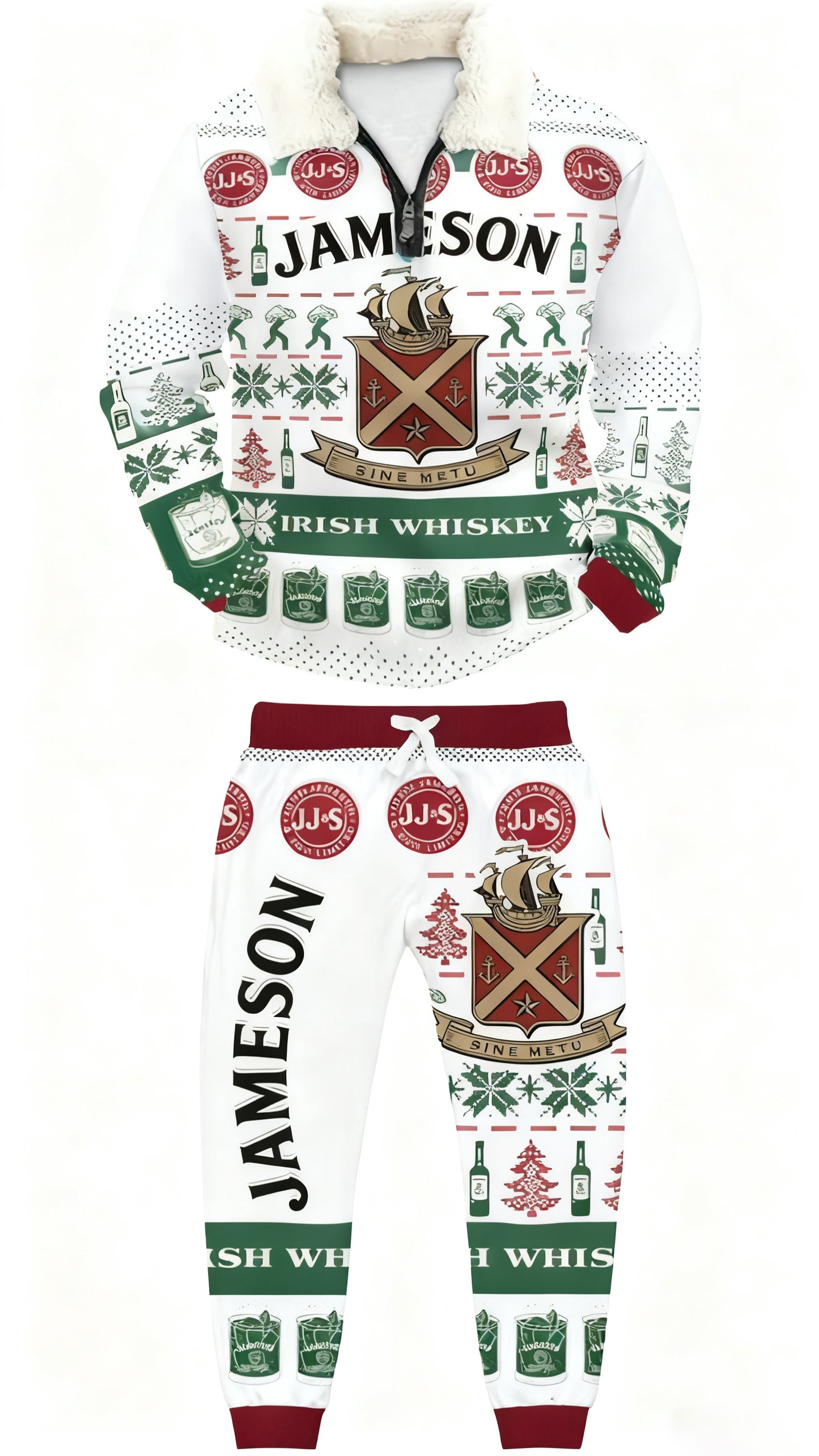 Topprinttees®Christmas 1/4 Zip Stand Fleece Collar Thick Sweatshirt & Sweatpant Set c3fa