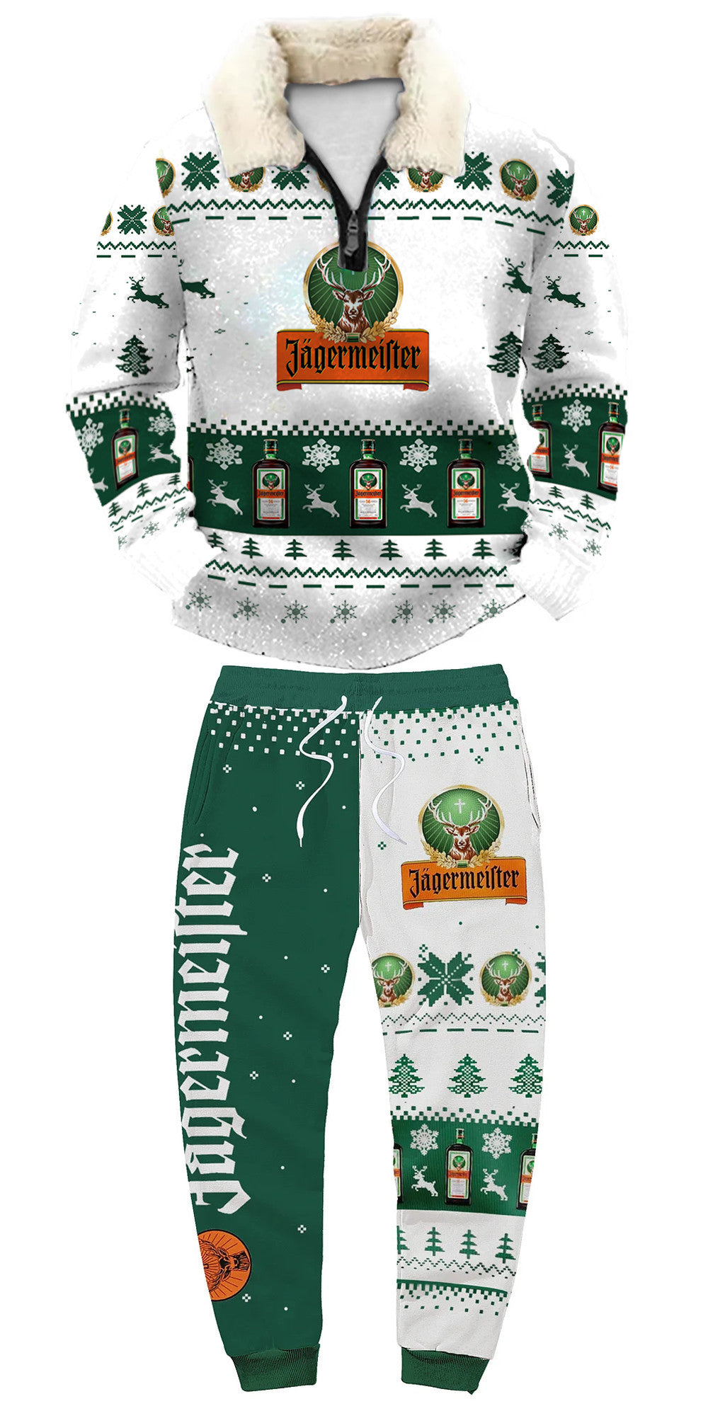 Topprinttees®Christmas 1/4 Zip Stand Fleece Collar Thick Sweatshirt & Sweatpant c556