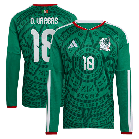 Obed Vargas Mexico National Team 2026  Home Replica Long Sleeve Jersey - Green
