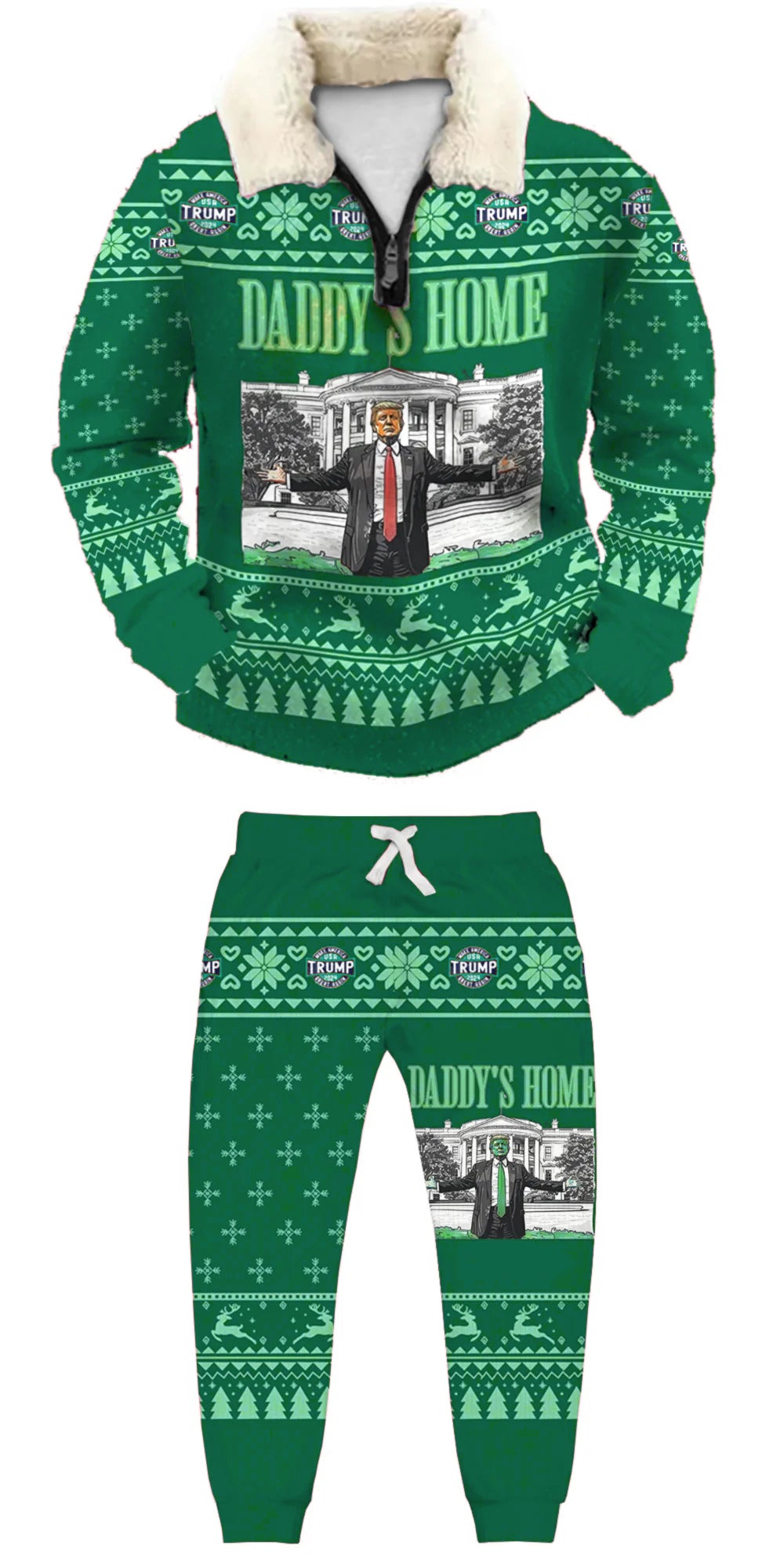 Topprinttees®Christmas 1/4 Zip Stand Fleece Collar Thick Sweatshirt & Sweatpant Set add62