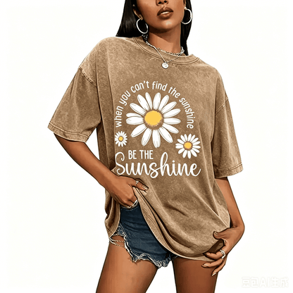 Women's Summer 100% Cotton T-Shirt: Sunshine Graphic,solid colors, Double Stitching, Breathable, Loose Fit, Casual Basic Tee for Daily Wear