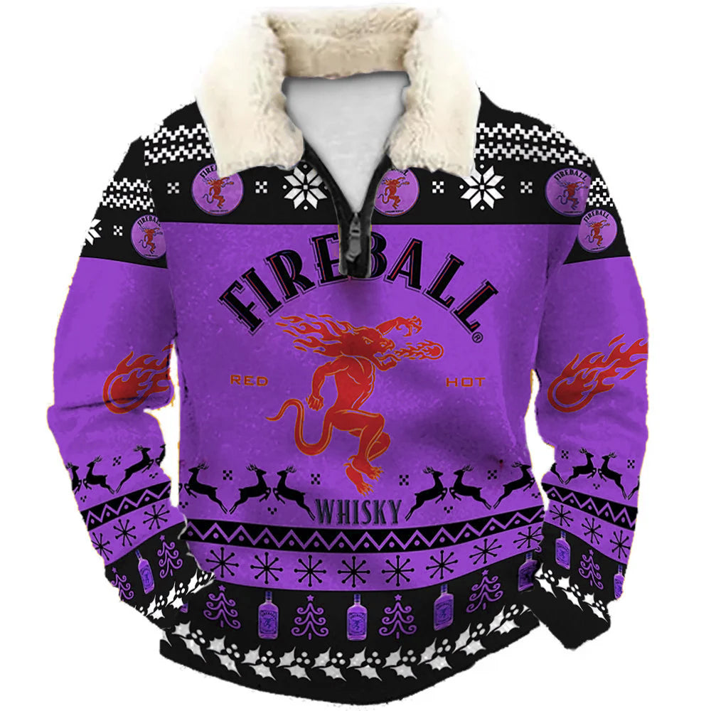 Topprinttees®Christmas 1/4 Zip Stand Fleece Collar Thick Sweatshirt b2de