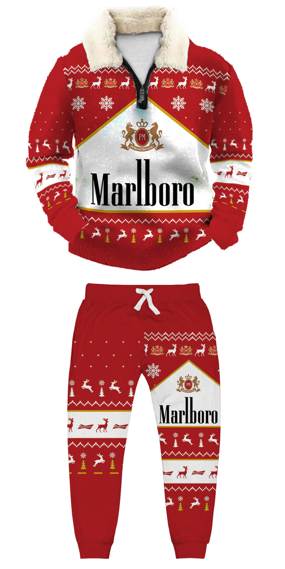 Topprinttees®Christmas 1/4 Zip Stand Fleece Collar Thick Sweatshirt & Sweatpant 24f5