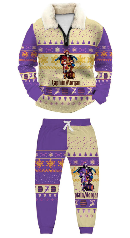 Topprinttees®Christmas 1/4 Zip Stand Fleece Collar Thick Sweatshirt & Sweatpant 0bca