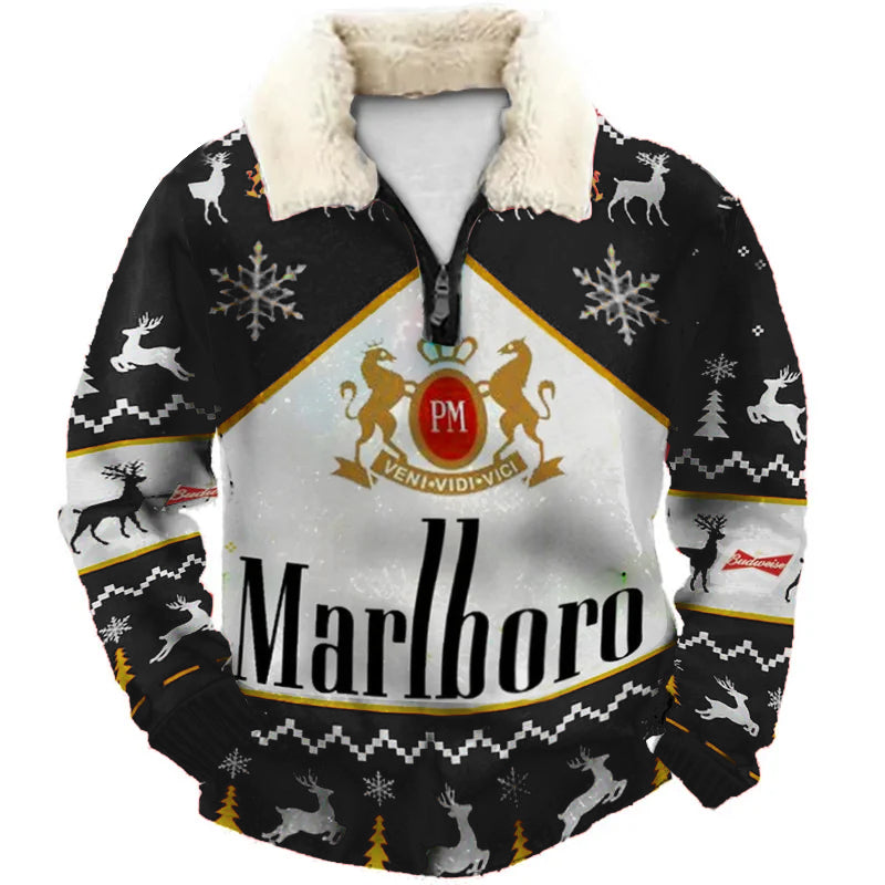 Topprinttees®Christmas 1/4 Zip Stand Fleece Collar Thick Sweatshirt c609
