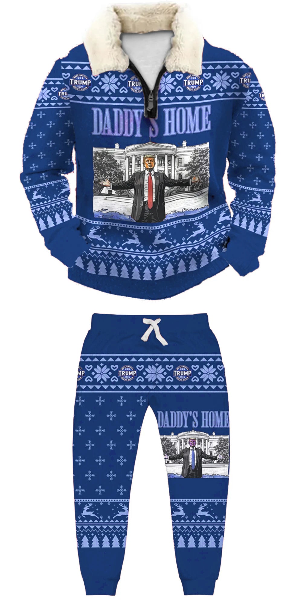 Topprinttees®Christmas 1/4 Zip Stand Fleece Collar Thick Sweatshirt & Sweatpant Set add62